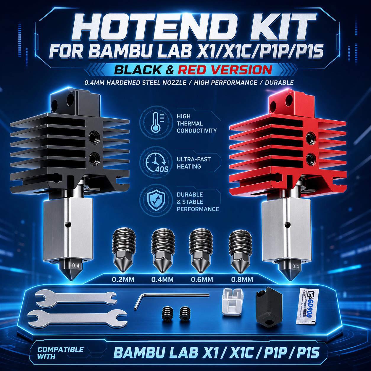 Nozzle 0.4Mm Hardened - Ulepszony zestaw hotendu do Bambu Lab